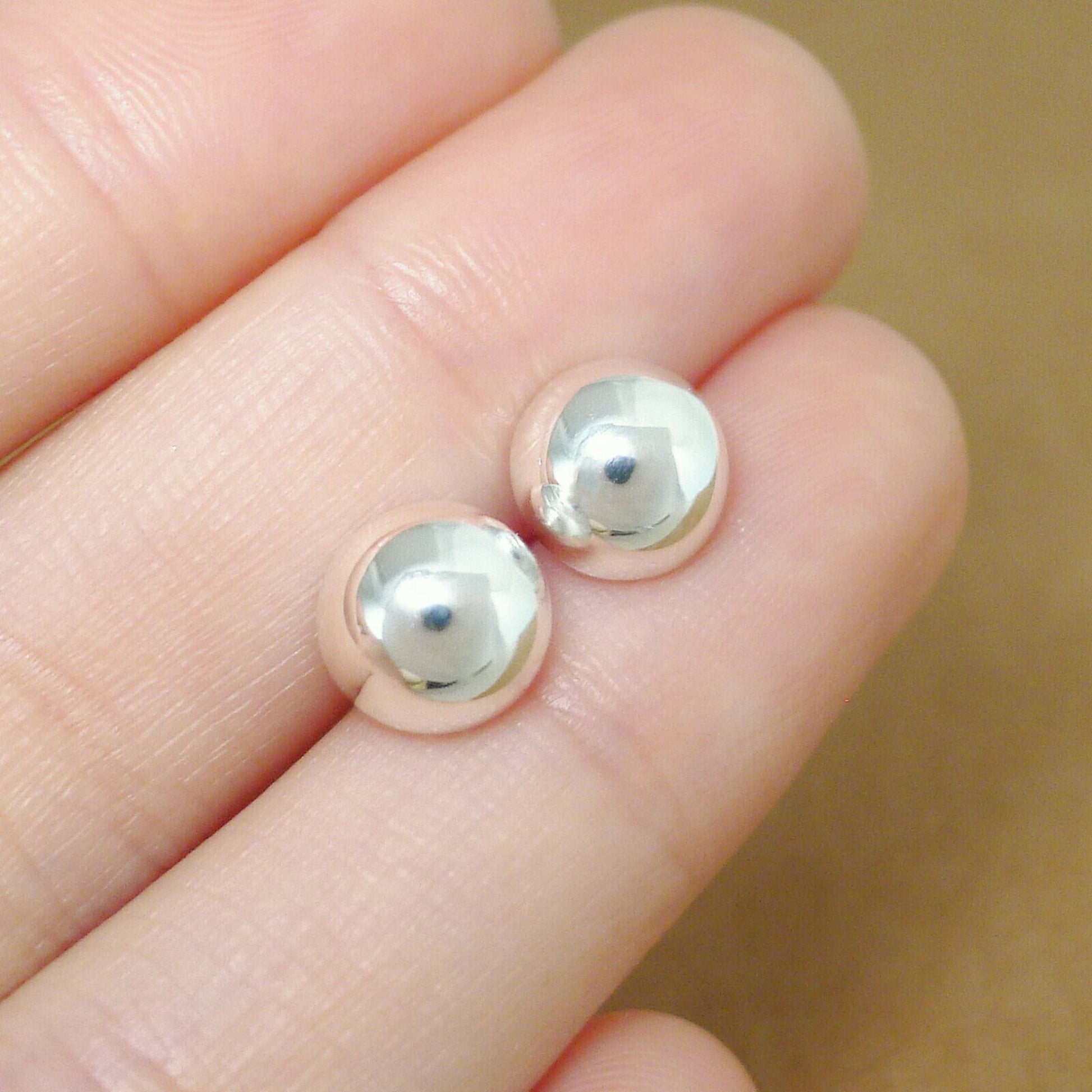 925 Sterling Silver Dome Earrings with 7.5mm Round Studs - sugarkittenlondon