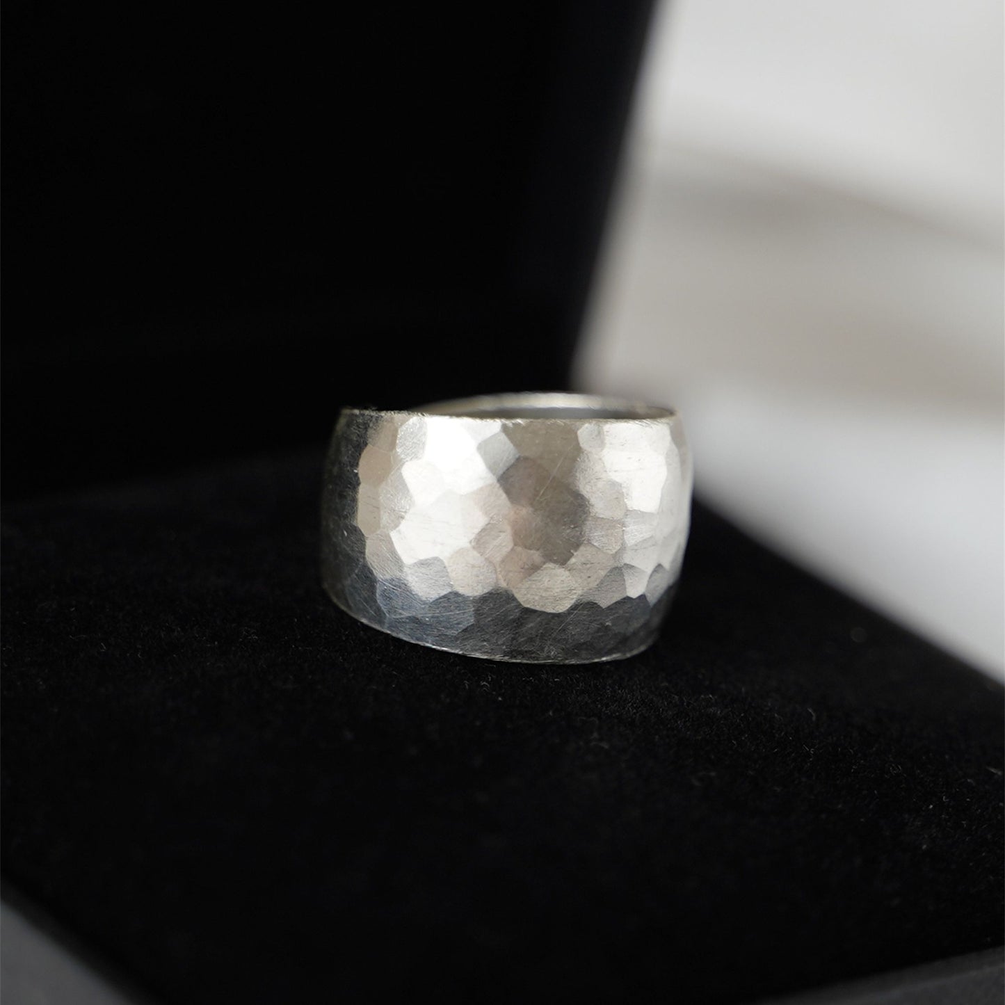 Sterling Silver Hammered Wide Dome Wrap Statement Unisex Ring K - T - sugarkittenlondon