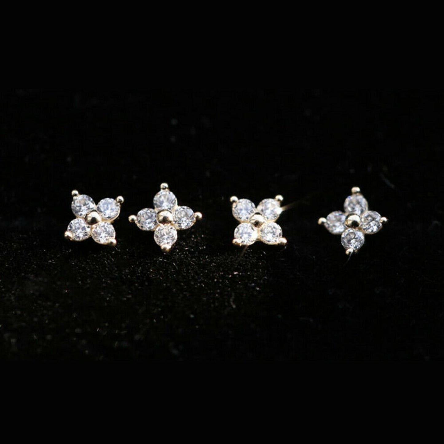 Shiny CZ Flower Stud Earrings in 18K Gold Plated Sterling Silver
