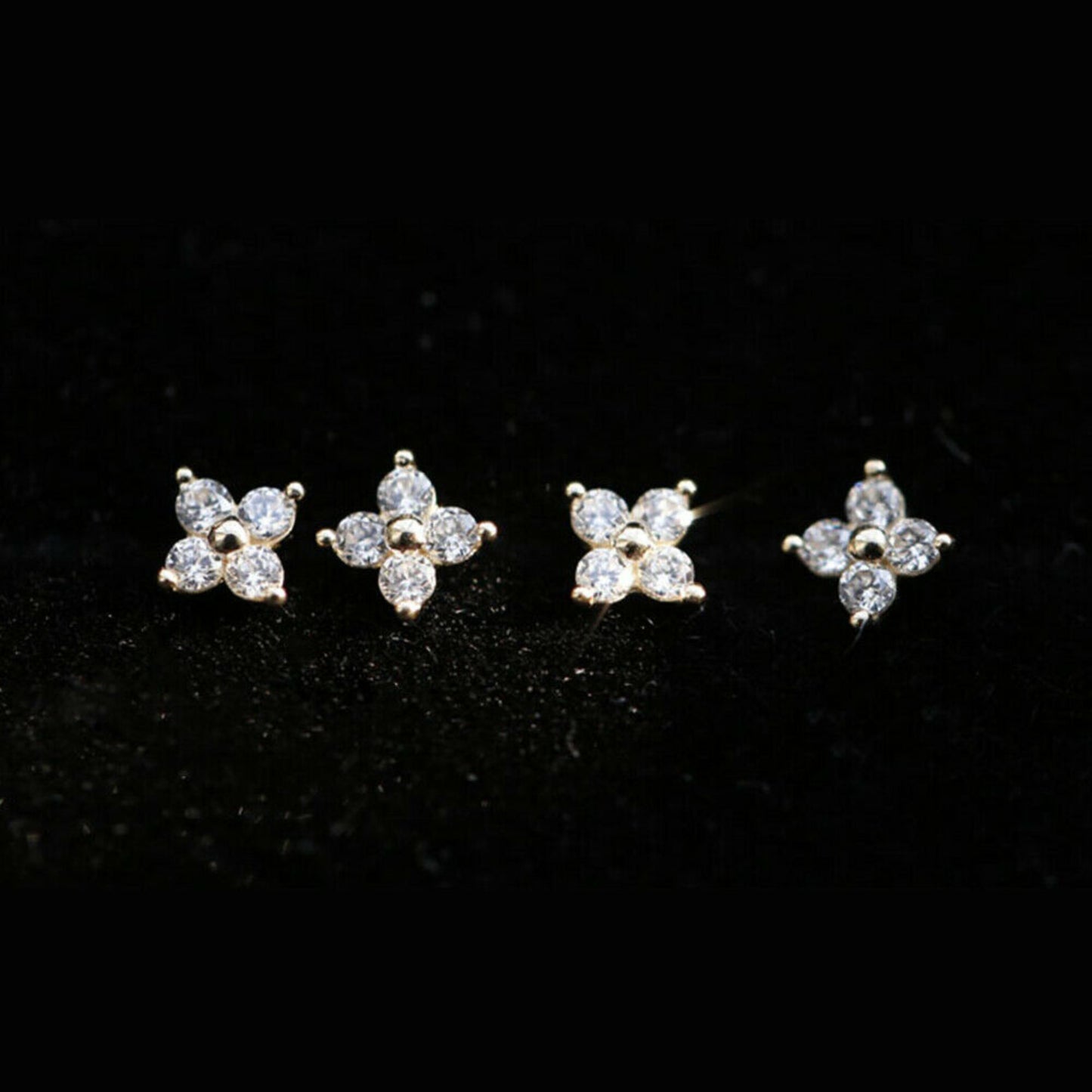 Shiny CZ Flower Stud Earrings in 18K Gold Plated Sterling Silver - sugarkittenlondon