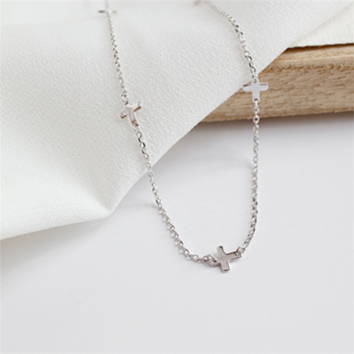 Sterling Silver Mini Horizontal Sideways Multi Cross Charms Necklace - sugarkittenlondon