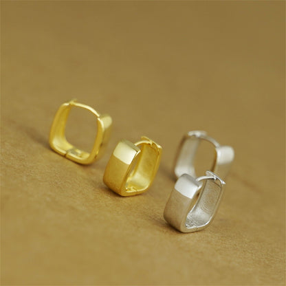 18K Gold on Sterling Silver 8.5mm Hoop Plain Square Huggie Earrings Unisex