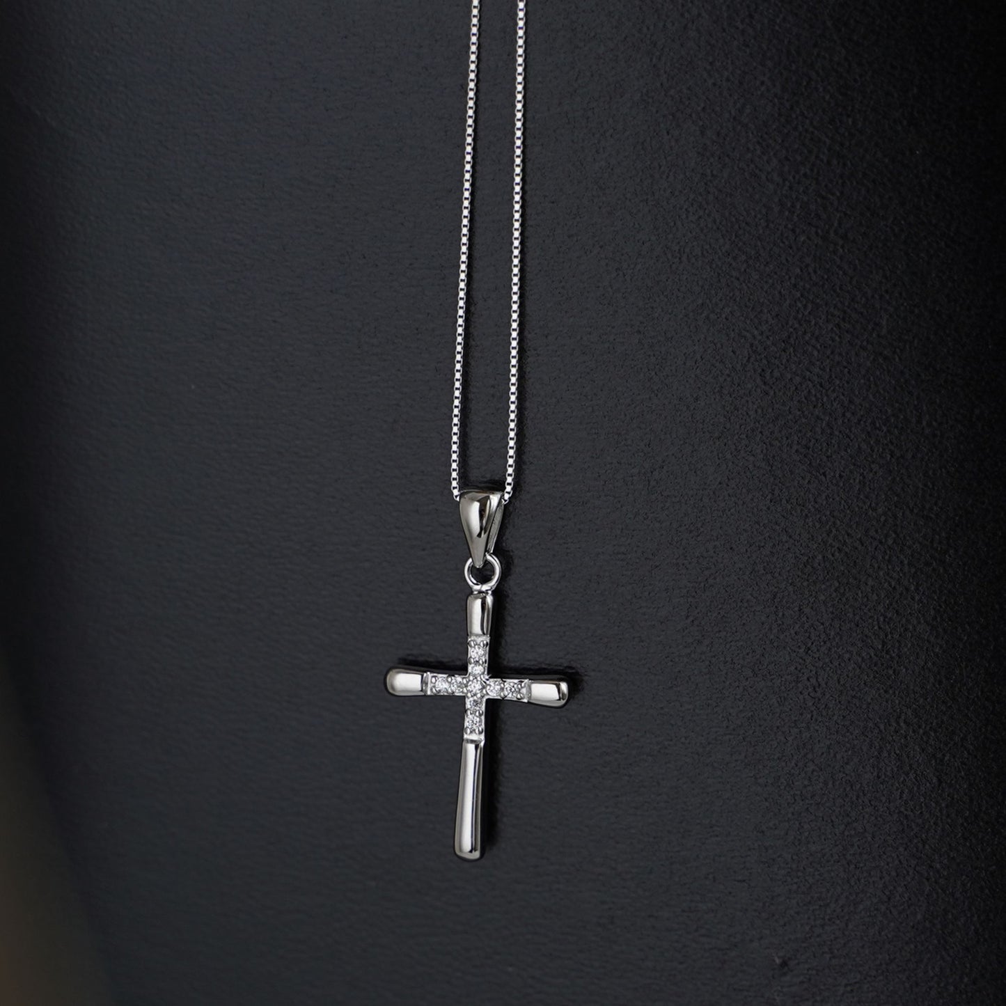 Sterling Silver Hollow CZ Crusted Cross 31 x 15mm Pendant Necklace - sugarkittenlondon