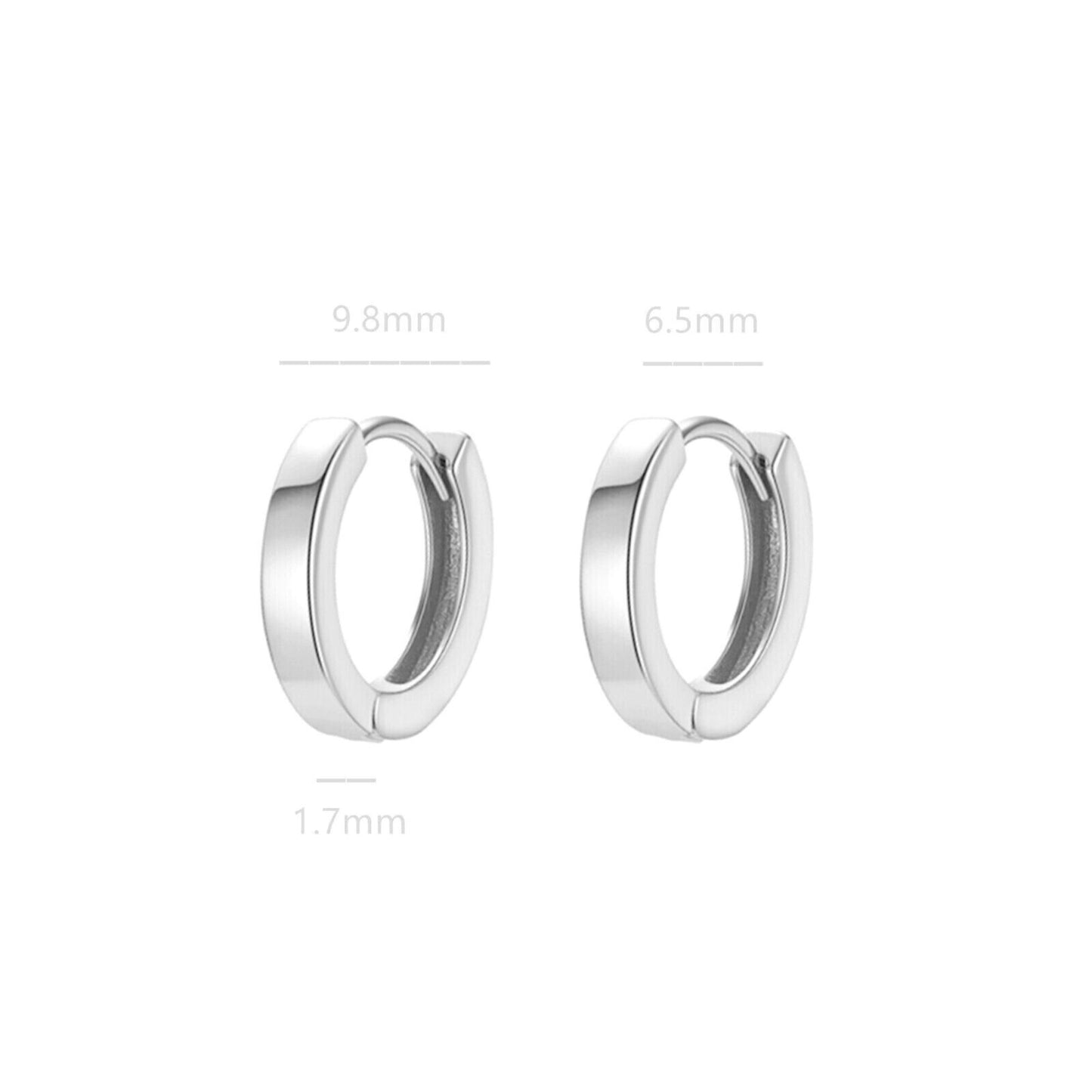 925 Sterling Silver Huggie Hoop Earrings with 1.7mm Thin Band and 6.5mm Diameter