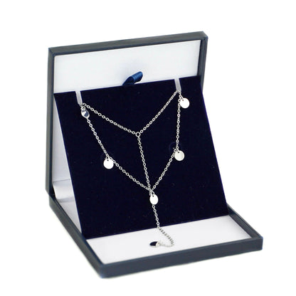 Sterling Silver Double Layer Multi Disc Dot Circle Choker Lariat Necklace - sugarkittenlondon