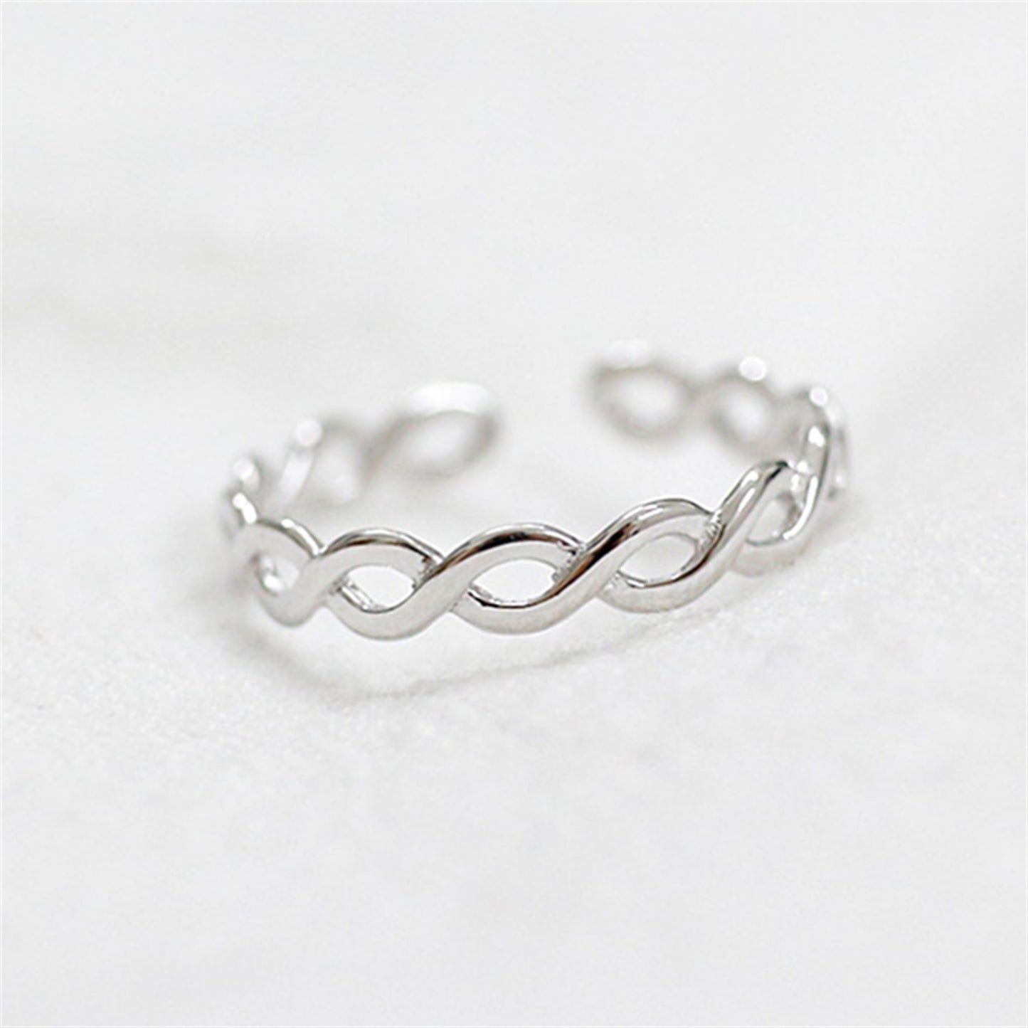 Sterling Silver Entwine Twist Love Wave Circle Infinity Open Band Ring - sugarkittenlondon