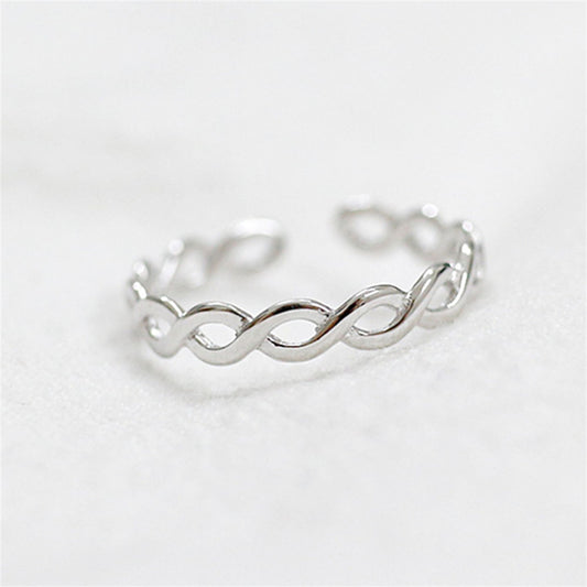 Sterling Silver Twist Wave Infinity Open Band Ring with Entwine Love Design - sugarkittenlondon