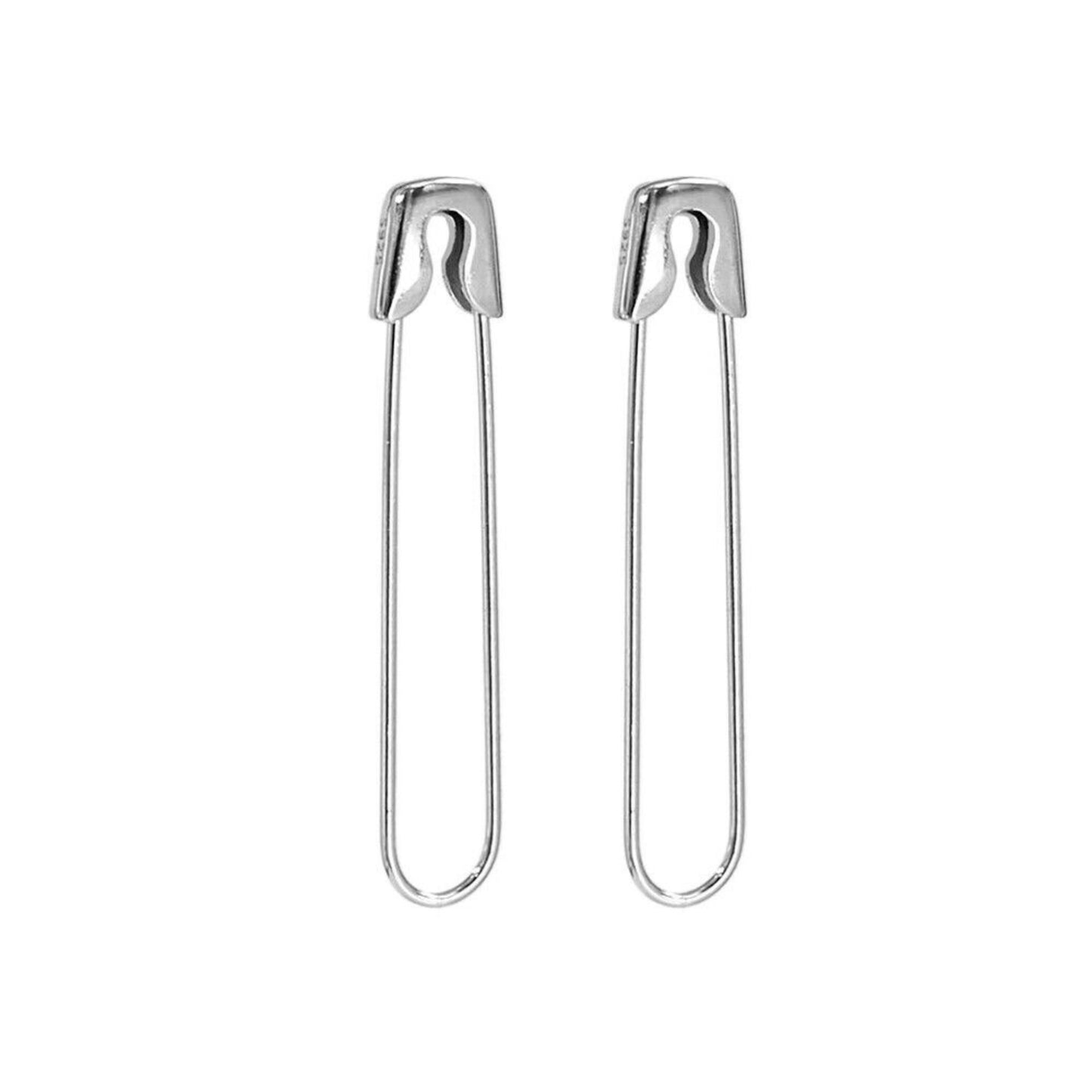 Sterling Silver Safety Pin Hoop Drop Cuff Earrings for Everyday Wear