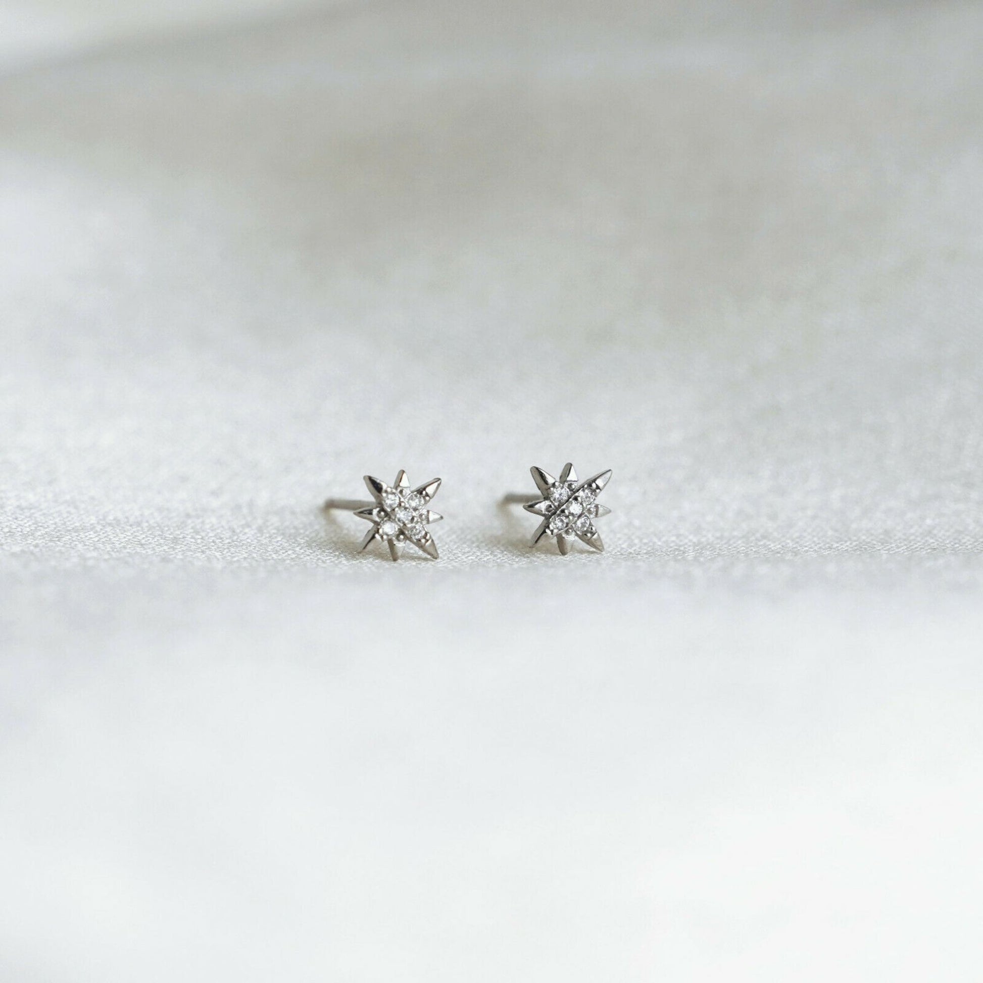 925 Sterling Silver Star Stud Earrings with CZ North Pole Star Design - sugarkittenlondon