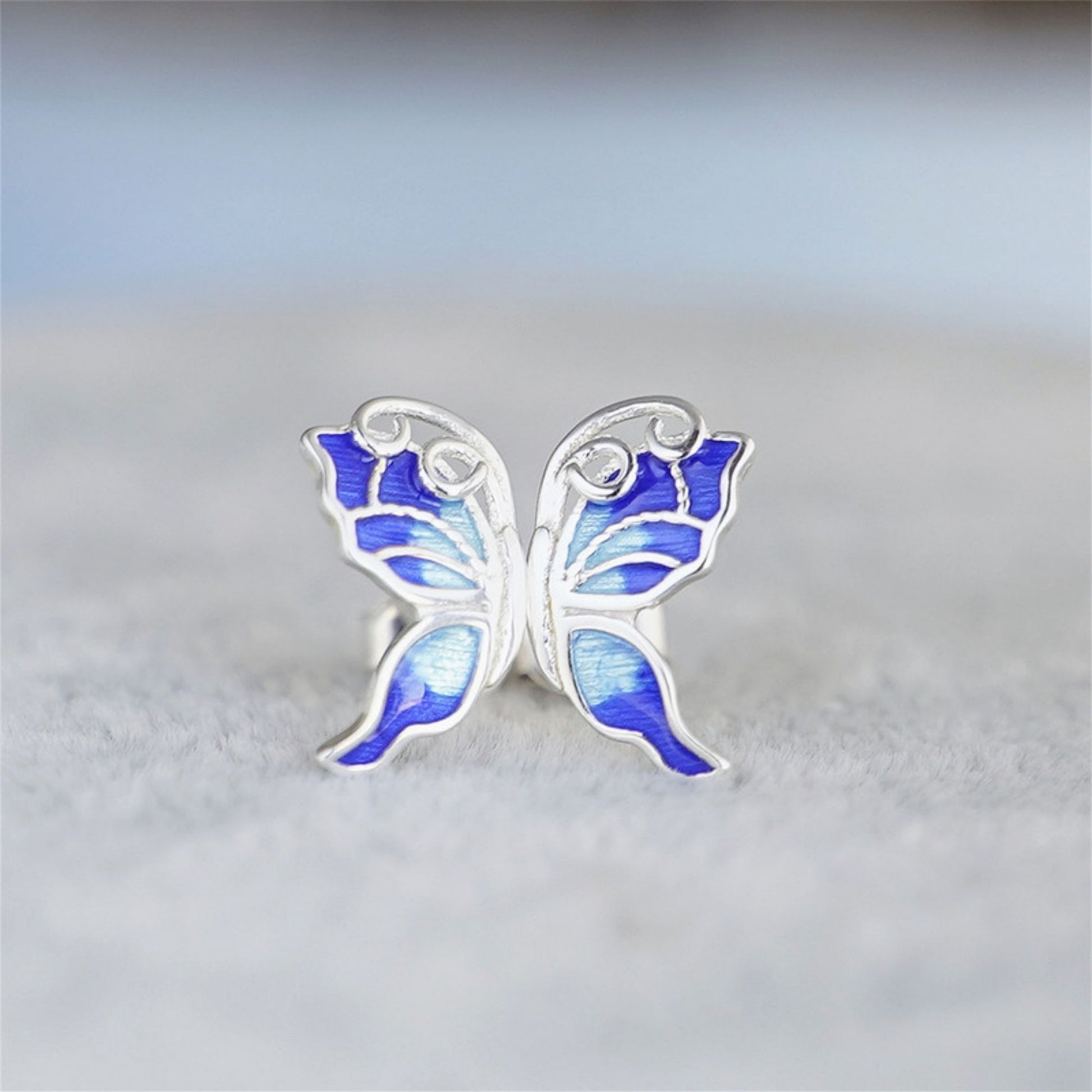 Sterling Silver Blue Enamel Butterfly Stud Earrings Jewellery - sugarkittenlondon