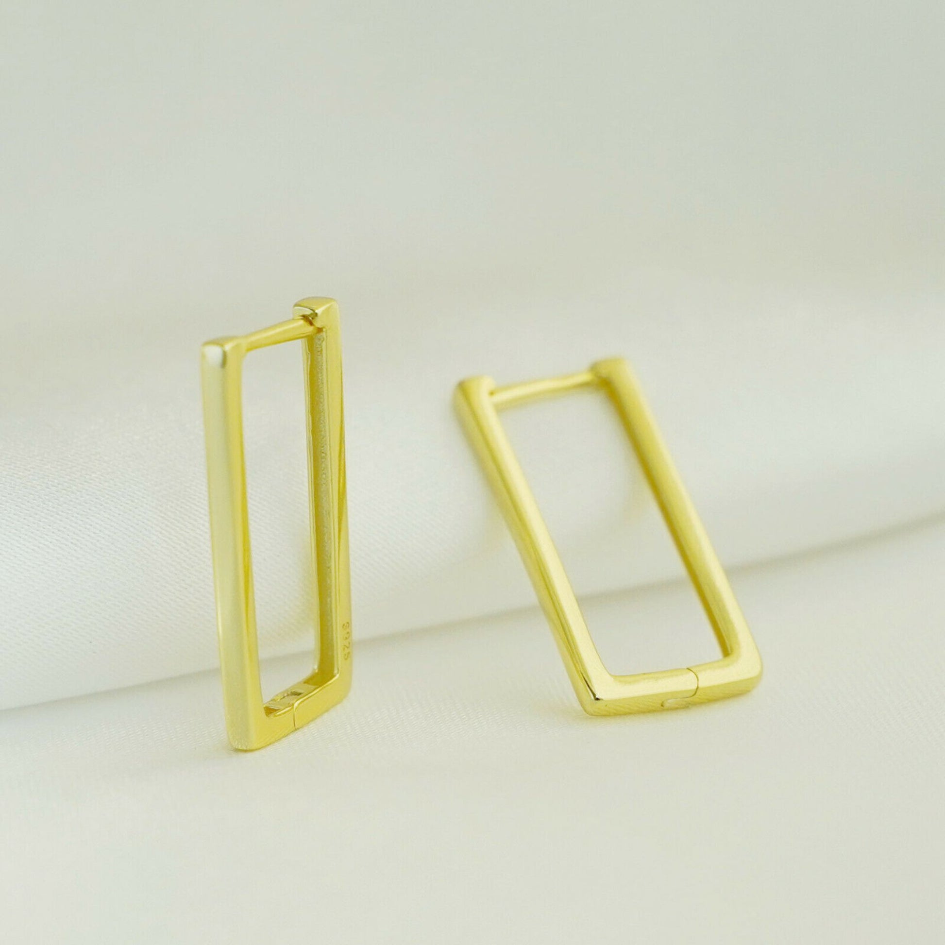 Square Huggie Hoop Drop Earrings in 18K Gold Plated Sterling Silver - sugarkittenlondon