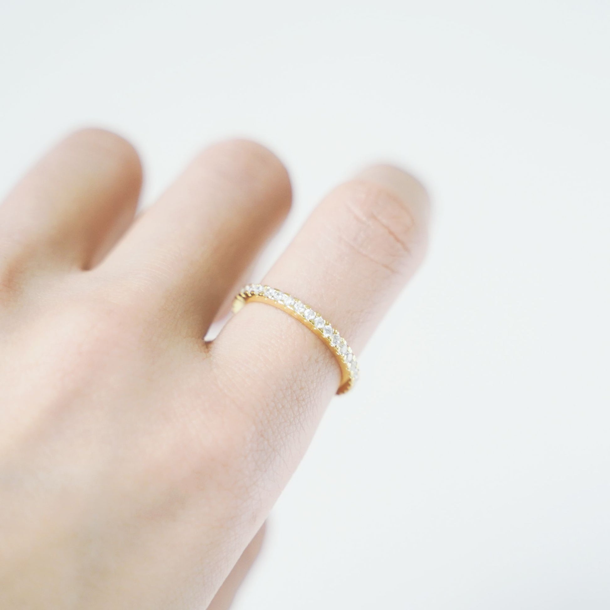18K Gold on Sterling Silver Full Eternity 2mm Paved CZ Crystal Band Ring I - T - sugarkittenlondon