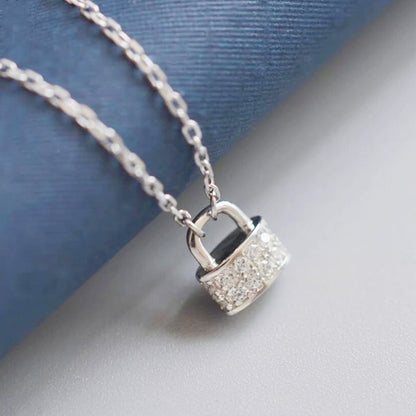 Sterling Silver Padlock Charm Pendant Necklace with Cubic Zirconia - sugarkittenlondon