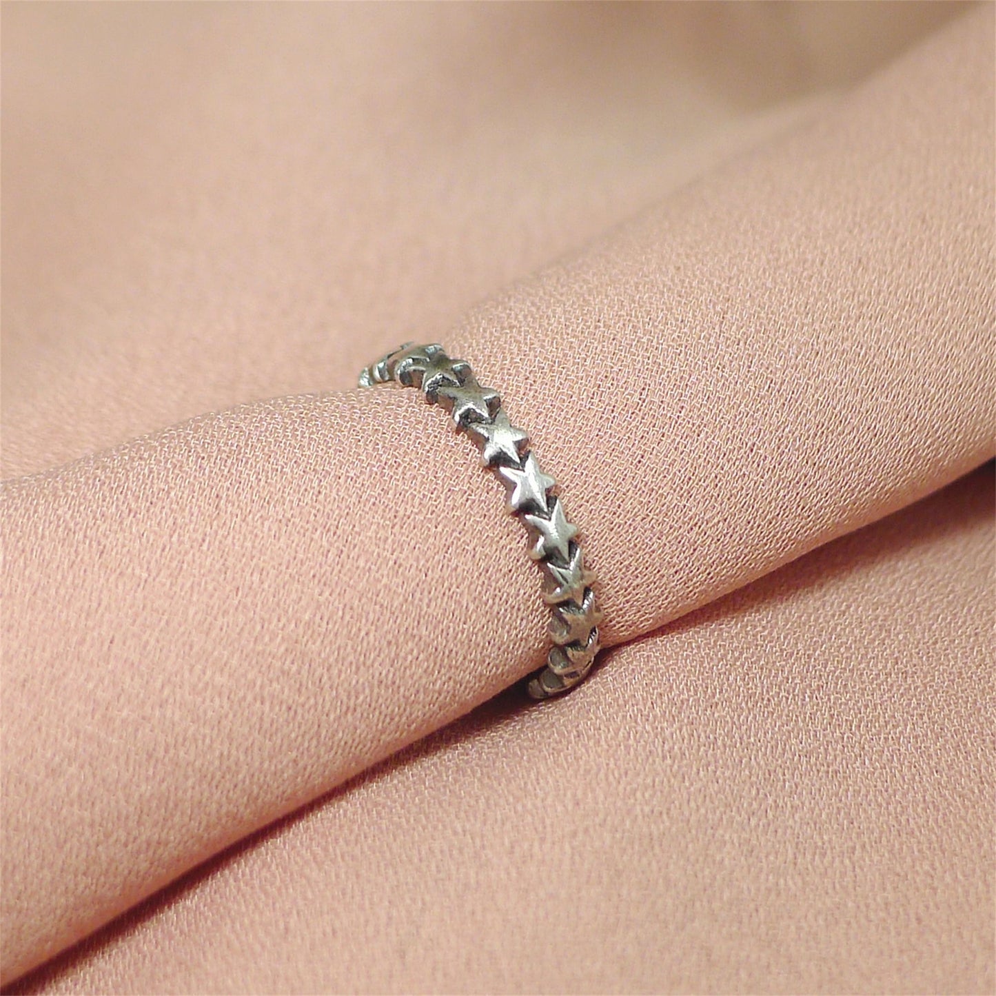 Sterling Silver Oxidized Linked Stars Knuckle Stack Ring Open Band - sugarkittenlondon