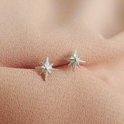 Sterling Silver Small 6mm Plain North Pole Star Stud Piercing Earrings - sugarkittenlondon