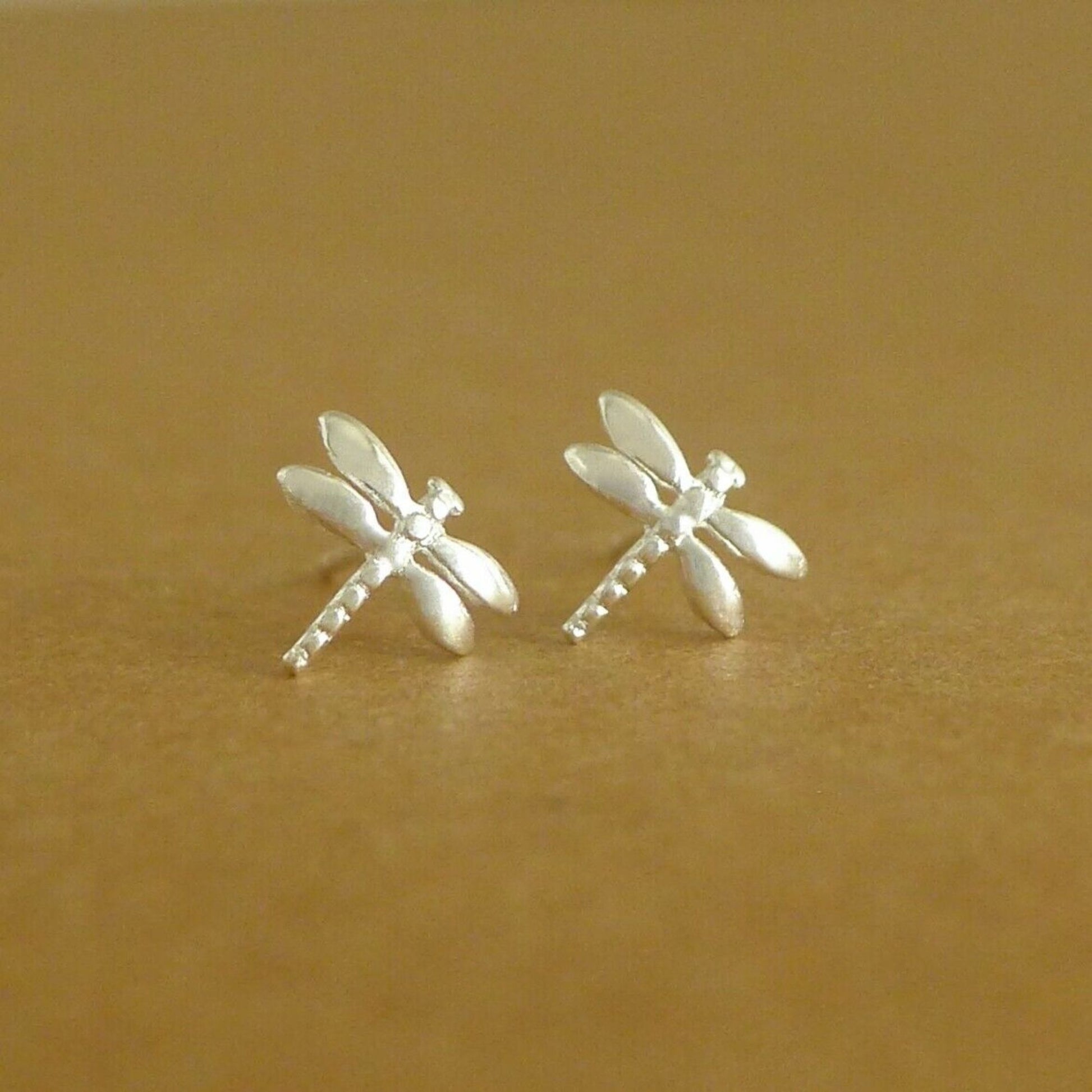 Sterling Silver Dragonfly Shiny Polished Plain Stud Earrings Boxed - sugarkittenlondon