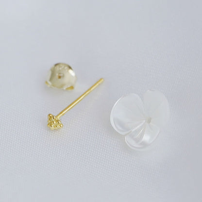 18K Gold Sterling Silver Clover Flower Stud Earrings with Natural Mother of Pearl