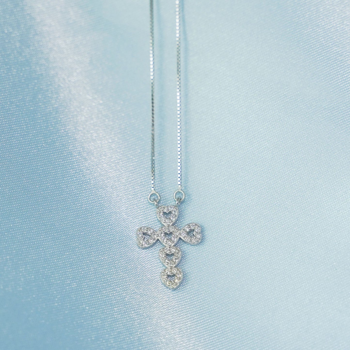 Sterling Silver Cross Pendant Necklace with Hollow Heart and Micro Pave CZ - sugarkittenlondon