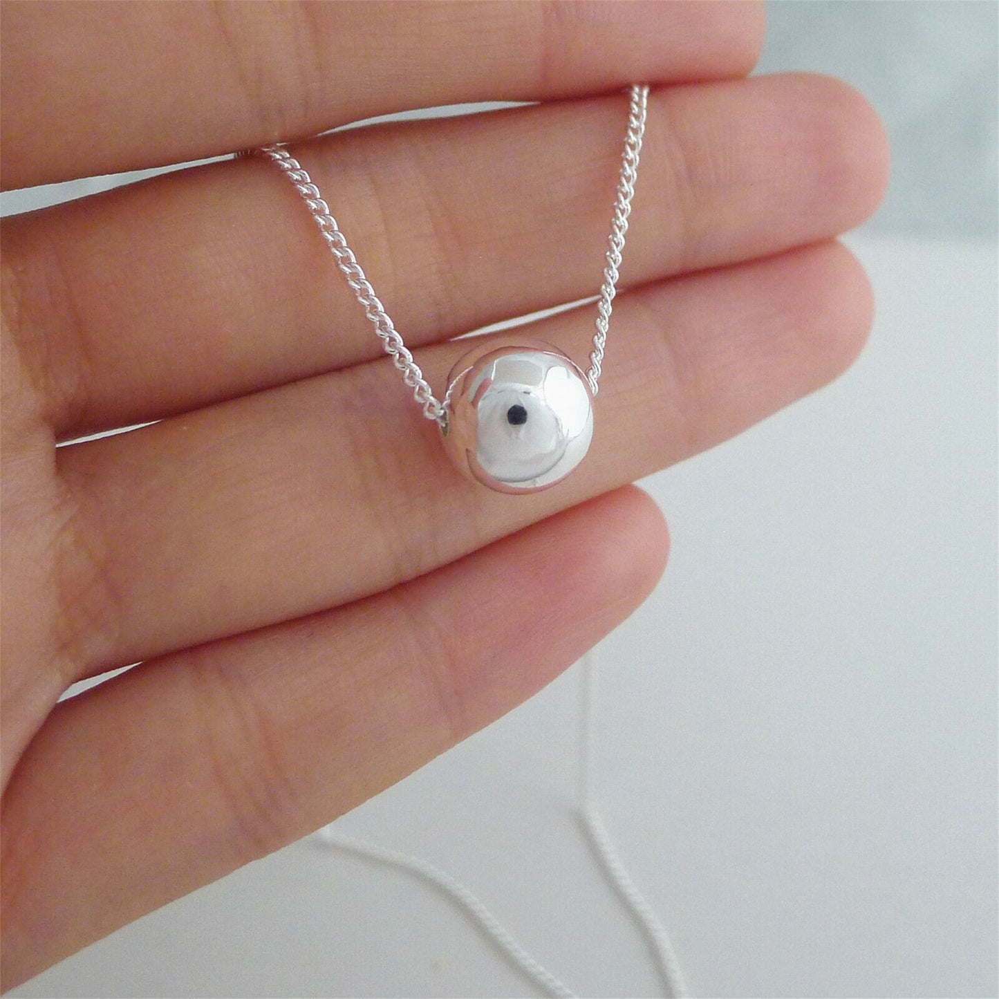 Sterling Silver Shiny 10mm Ball Bead Circle Plain Round Necklace - sugarkittenlondon