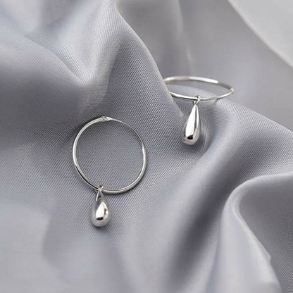 Rhodium-Plated Sterling Silver 20mm Hinged Hoop Circle Sleeper Teardrop Earrings