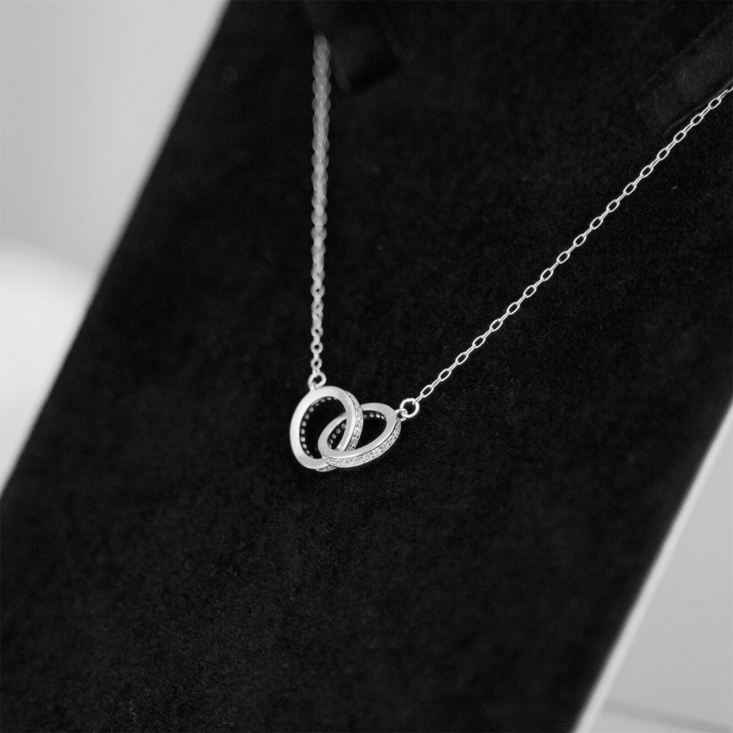 Rhodium on Sterling Silver Eternity Infinity Double Circles Links Knot Forever Necklace - sugarkittenlondon