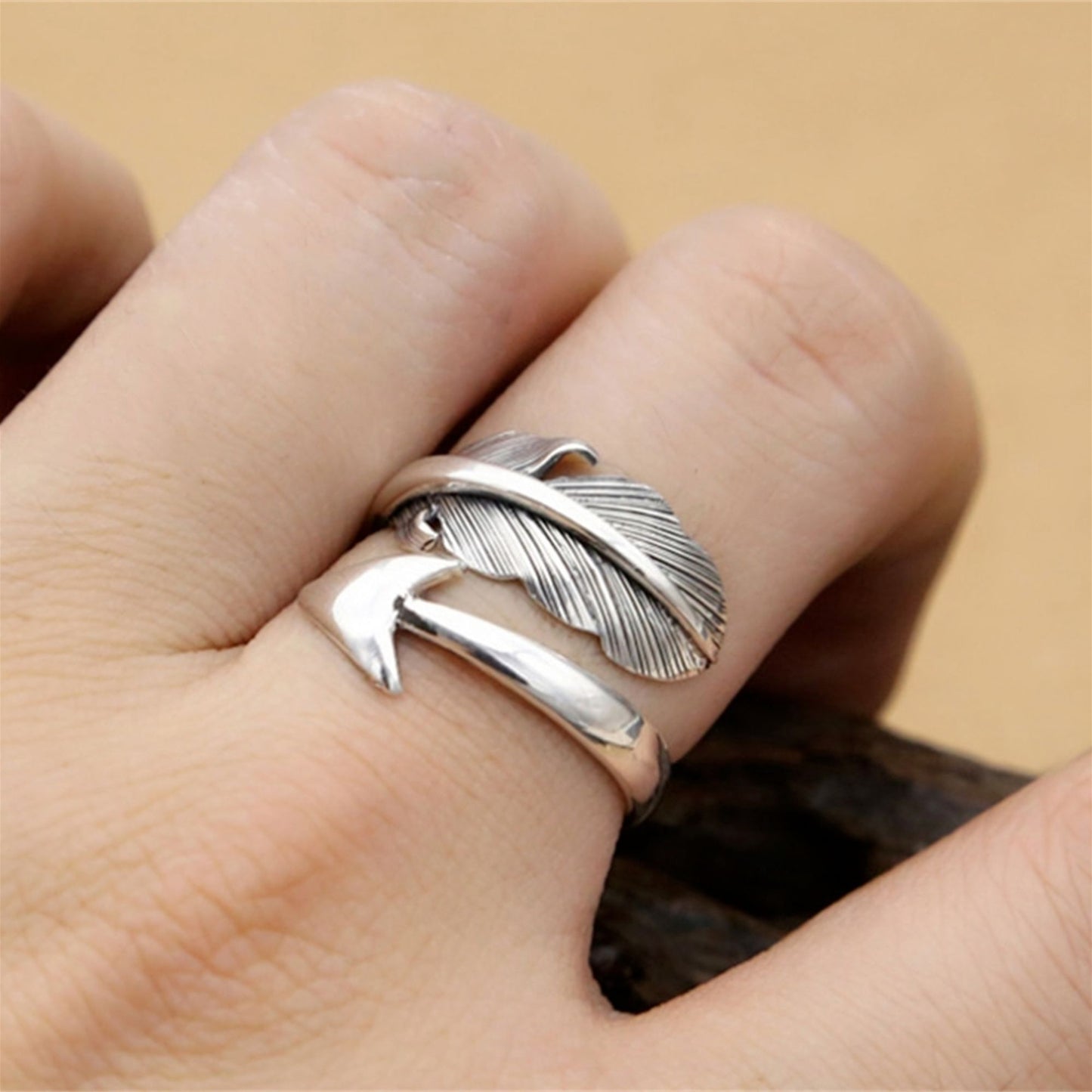 2-Tone Sterling Silver Feather Rings Angel Wing Arrow Ring, Unisex - sugarkittenlondon