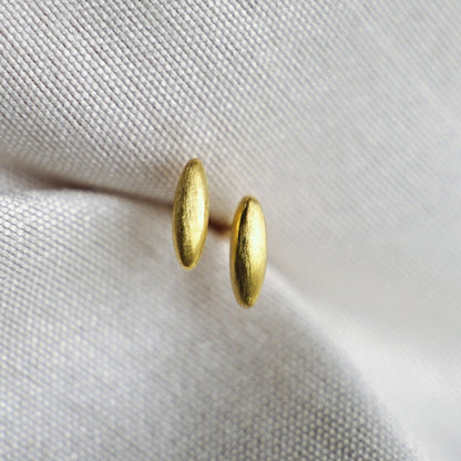 18K Gold on Sterling Silver Mini Brushed Rice Oval Dot Teardrop Stud Earrings