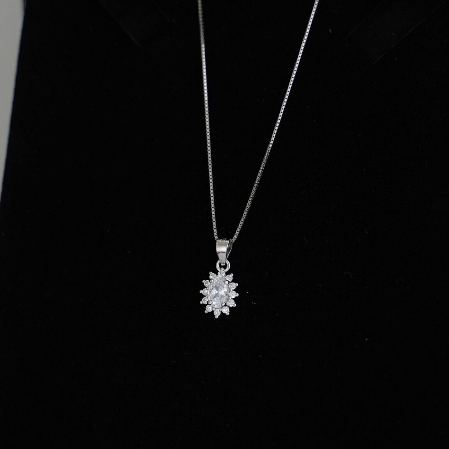 Sterling Silver White Clear Cluster Colour Oval CZ Cluster Pendant Necklace - sugarkittenlondon