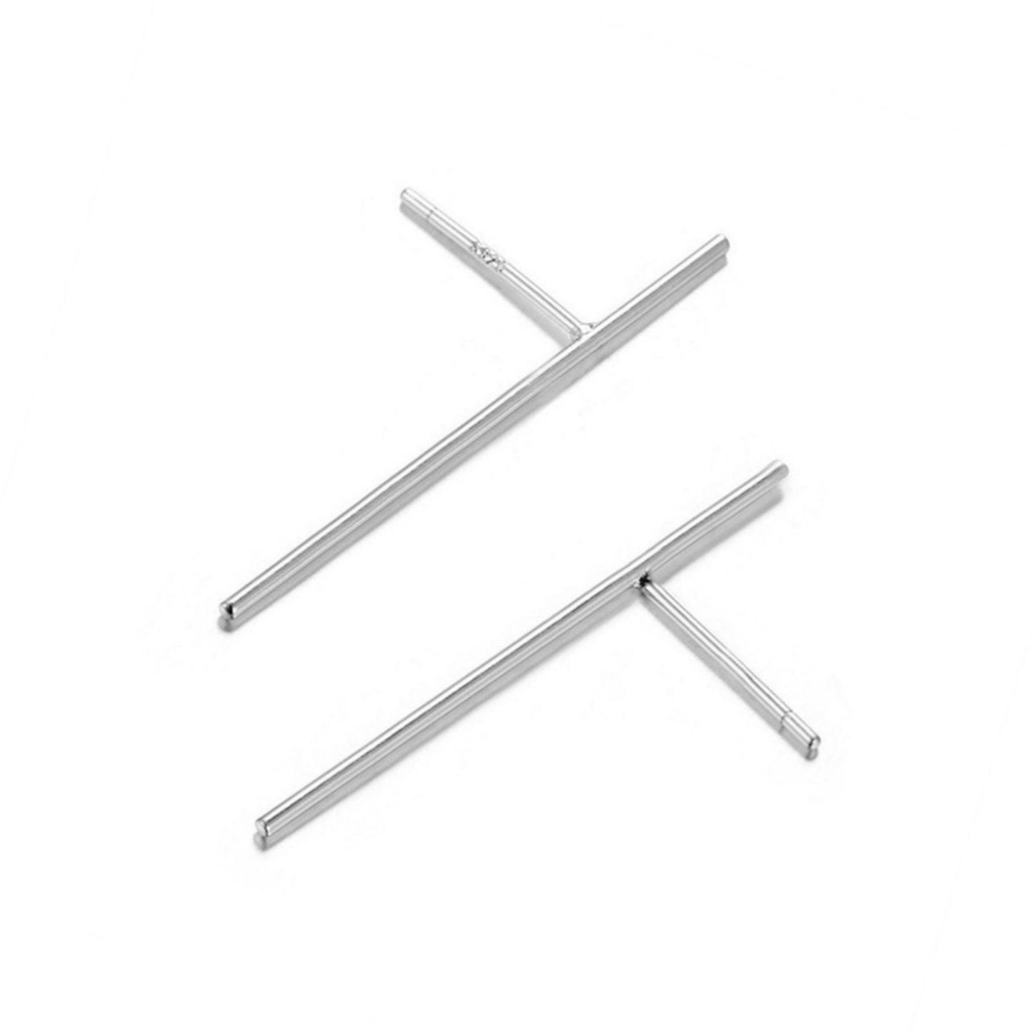 Sterling Silver Long Thin Bar Linear Column Minimalist Chopsticks Stud Earrings - sugarkittenlondon
