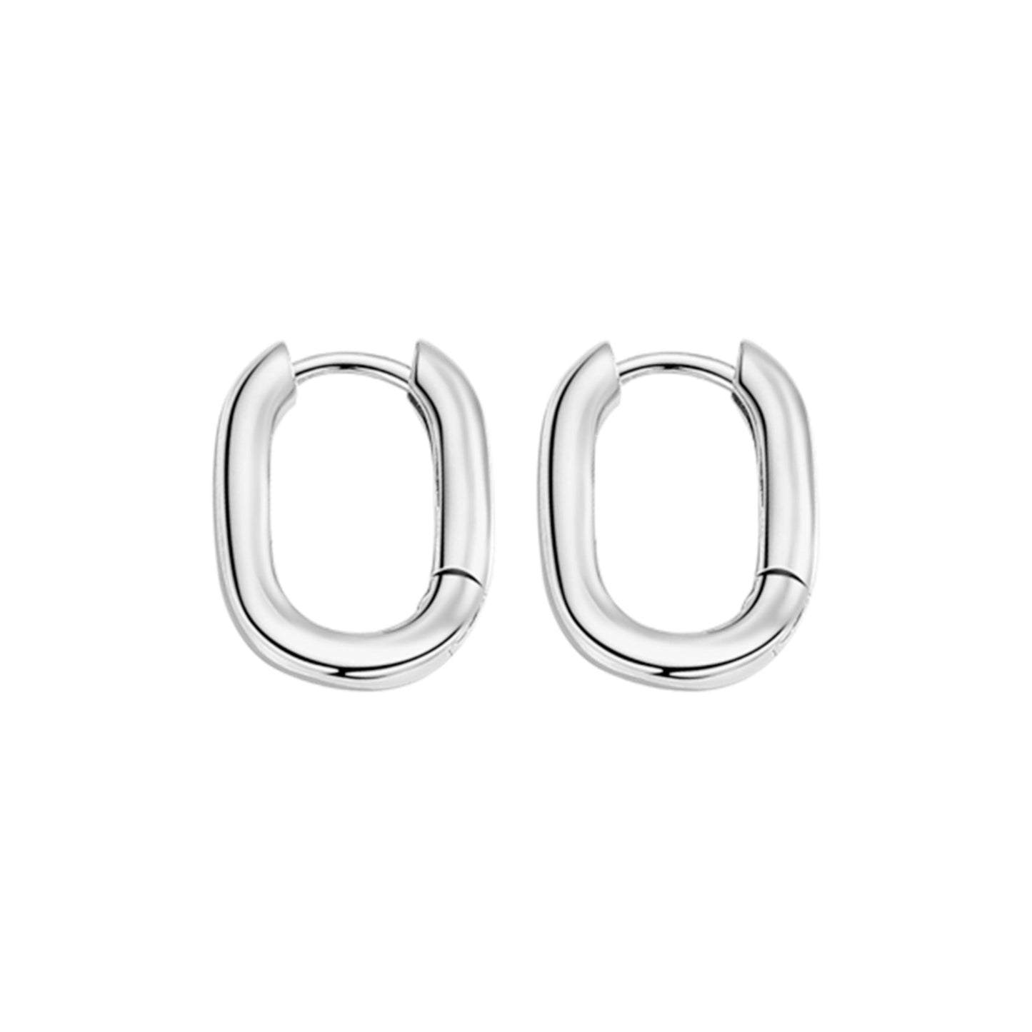 Sterling Silver Oval Square Hoop Earrings with Huggie Closure