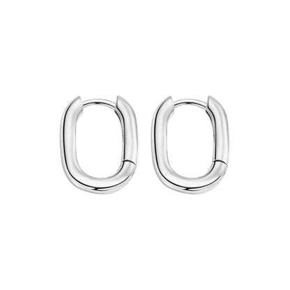 Sterling Silver Oval Square Hoop Earrings with Huggie Closure