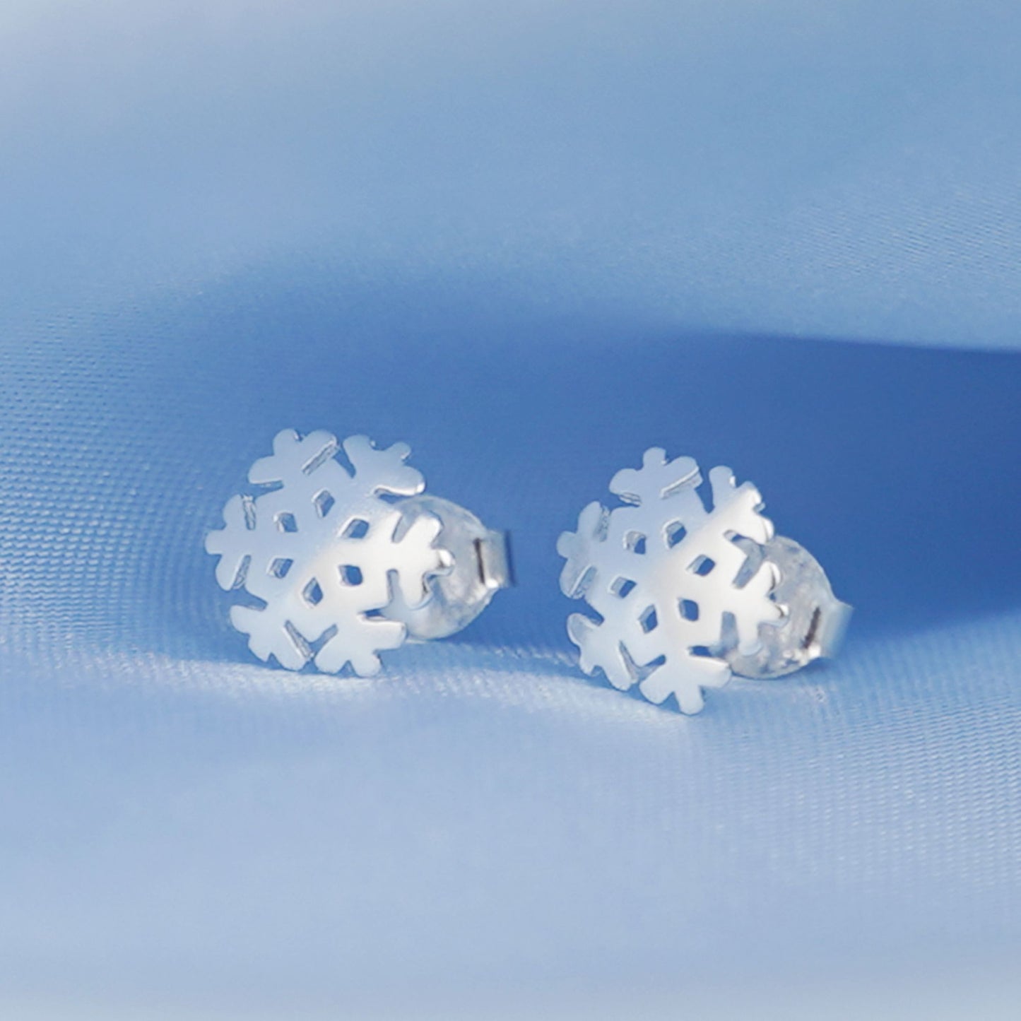 Sterling Silver Hollow Out Shiny Snowflake Stud Earrings - 9mm Christmas Snowflake Earrings