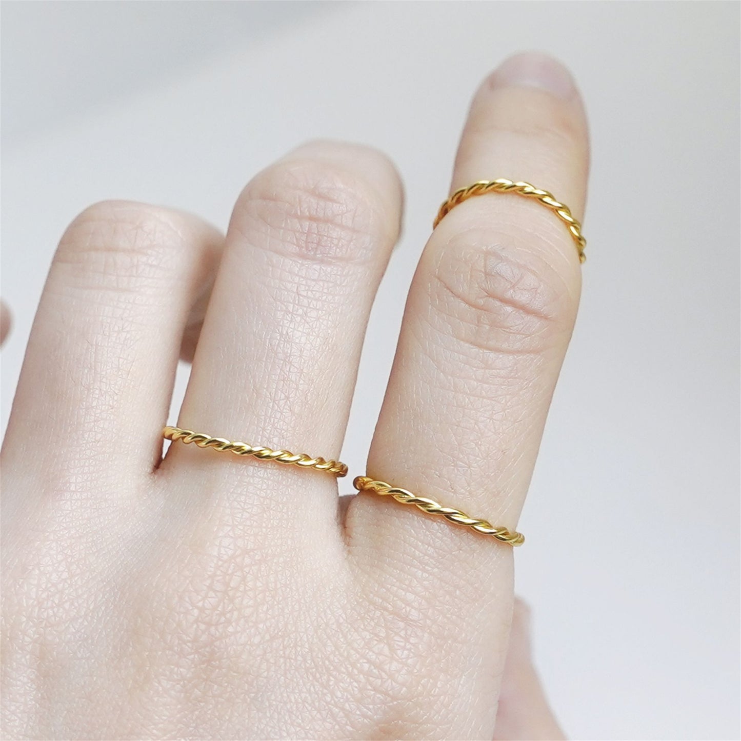 1.2 - 1.4mm Gold on Sterling Silver Twisted Spiral Band Stack Ring E1/2 - S - sugarkittenlondon