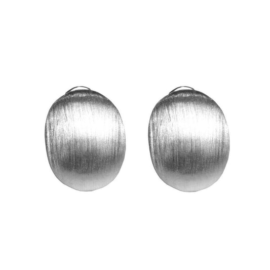 Sterling Silver Omega Back Earrings with Plain Brushed Oval Dome Petals