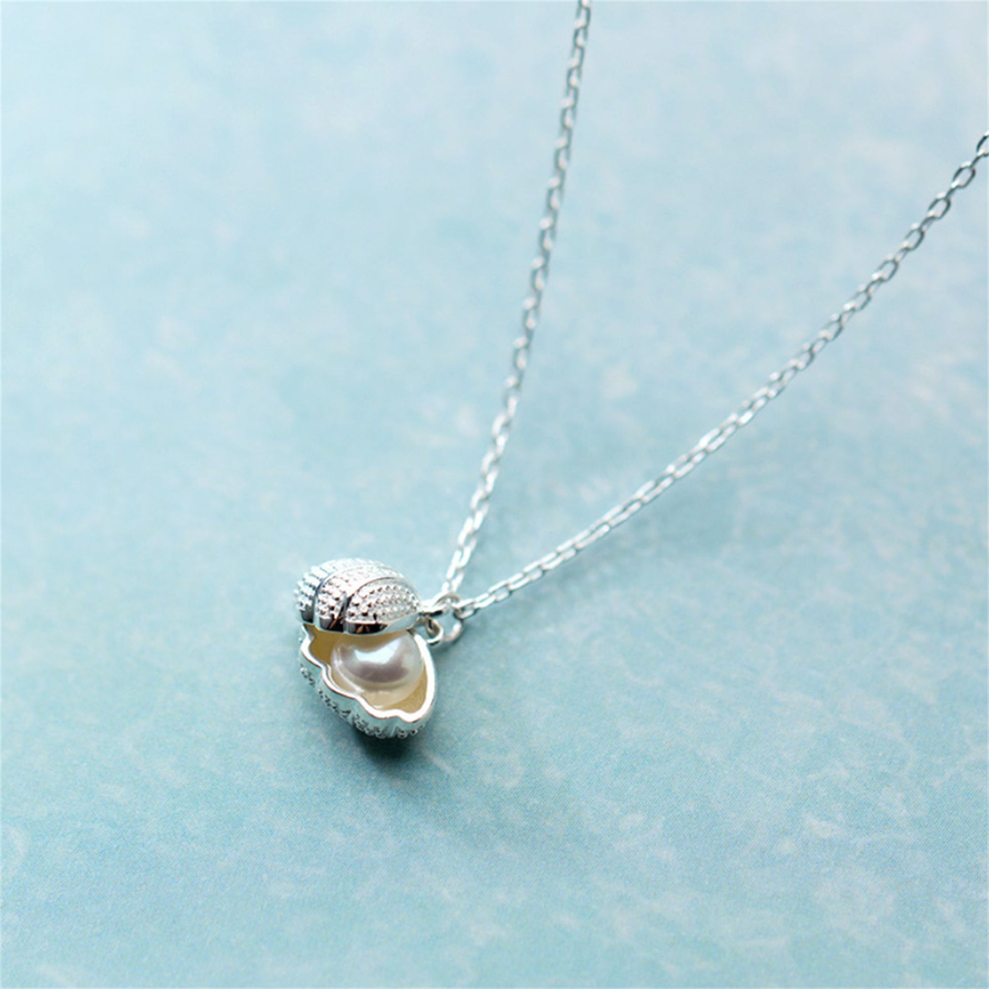 Sterling Silver 5mm Natural Freshwater Pearl in Shell Charm Necklace - sugarkittenlondon