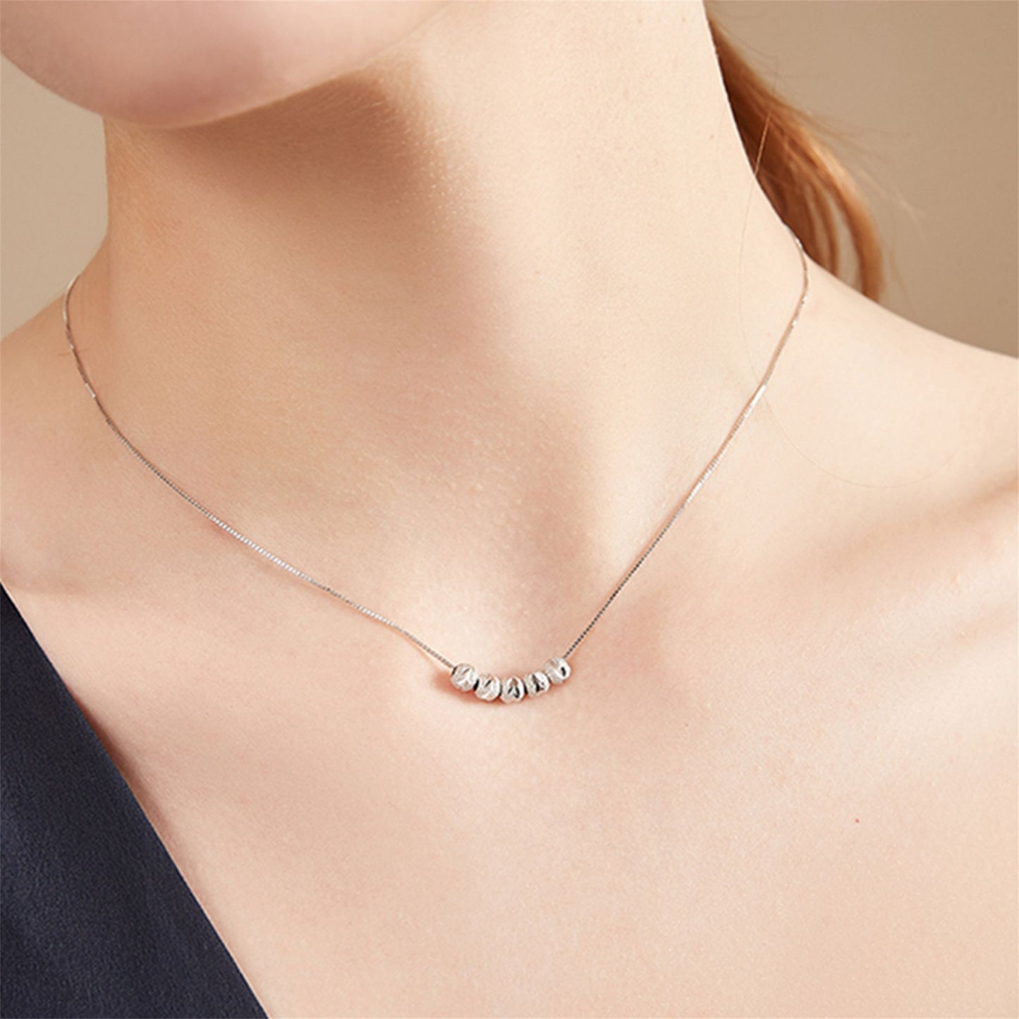 Sterling Silver 5 Stardust Diamond Cut Ball Beads Box Chain Necklace 2 Tones - sugarkittenlondon