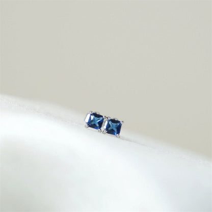 Dark Blue Flower CZ 925 Sterling Silver Square Stud Earrings