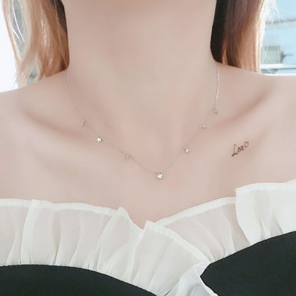 Sterling Silver Mini Star Crescent Moon Bezel Solitaire Charm Drip Necklace 2 Tones - sugarkittenlondon