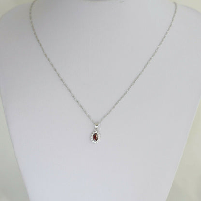 Sterling Silver Classic Red Ruby Garnet Colour Oval CZ Cluster Pendant Necklace - sugarkittenlondon
