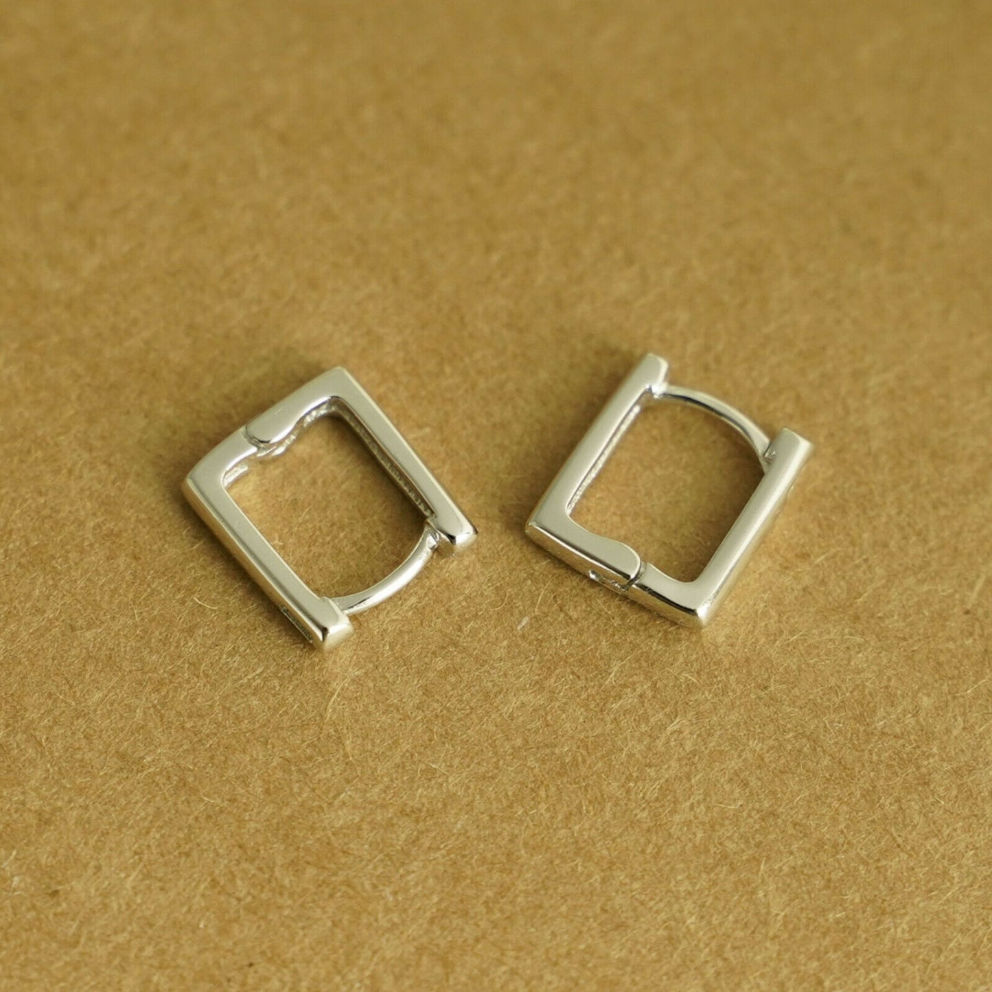 Square Hoop Huggie Earrings in Sterling Silver with Rhodium Plating