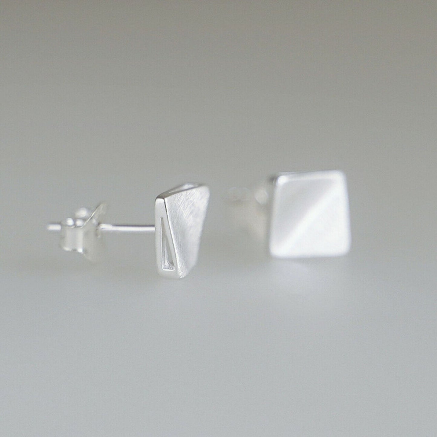 Sterling Silver Brushed Matte 6mm Bent Square Cube Geometry Stud Earrings - sugarkittenlondon
