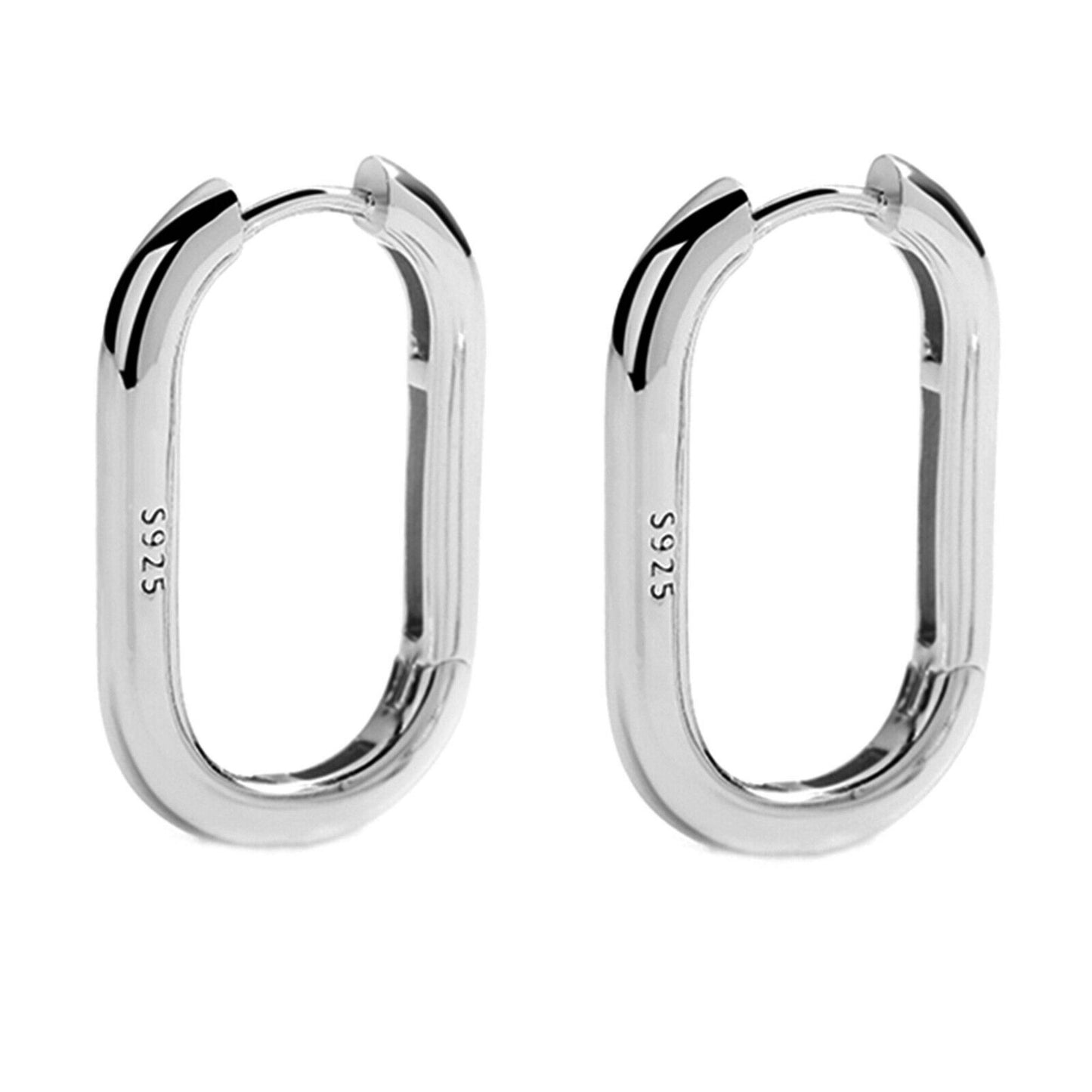 Rhodium-plated Sterling Silver Oval Hoop Earrings with Square Opening