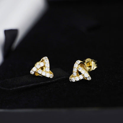 18K Gold on Sterling Silver Cubic Zirconia Micro Pave Triple Knot Stud Earrings - sugarkittenlondon