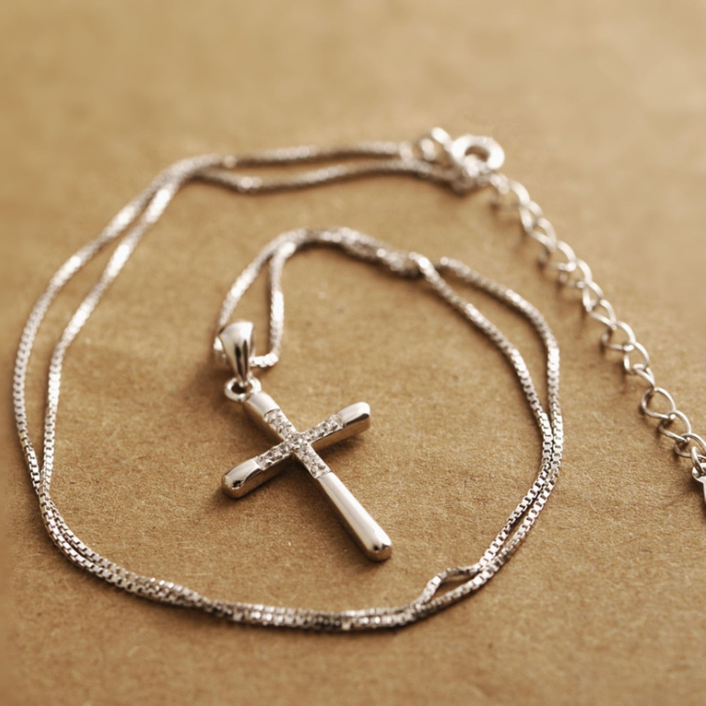 Sterling Silver CZ Crusted Cross Pendant Necklace with Chain - sugarkittenlondon