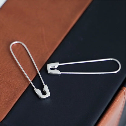 Sterling Silver Safety Pin Hoop Drop Cuff Earrings for Everyday Wear