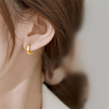 18K Gold Hoop Earrings on Sterling Silver - Thin Cuff, 1.7mm Band, 6.5mm Diameter