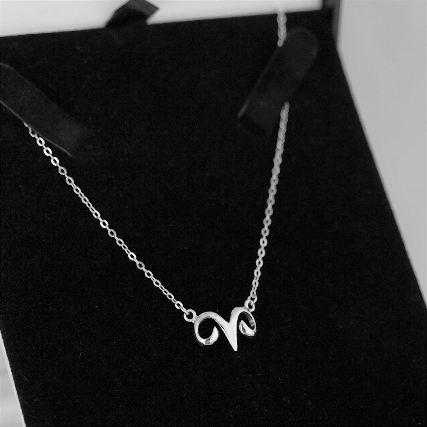 Rhodium on Sterling Silver Shiny Constellation Zodiac Aries Sheep Charm Necklace - sugarkittenlondon