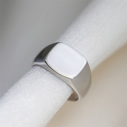 Sterling Silver Unisex Cushion Square Signet Ring Boxed N Shiny Polished - sugarkittenlondon
