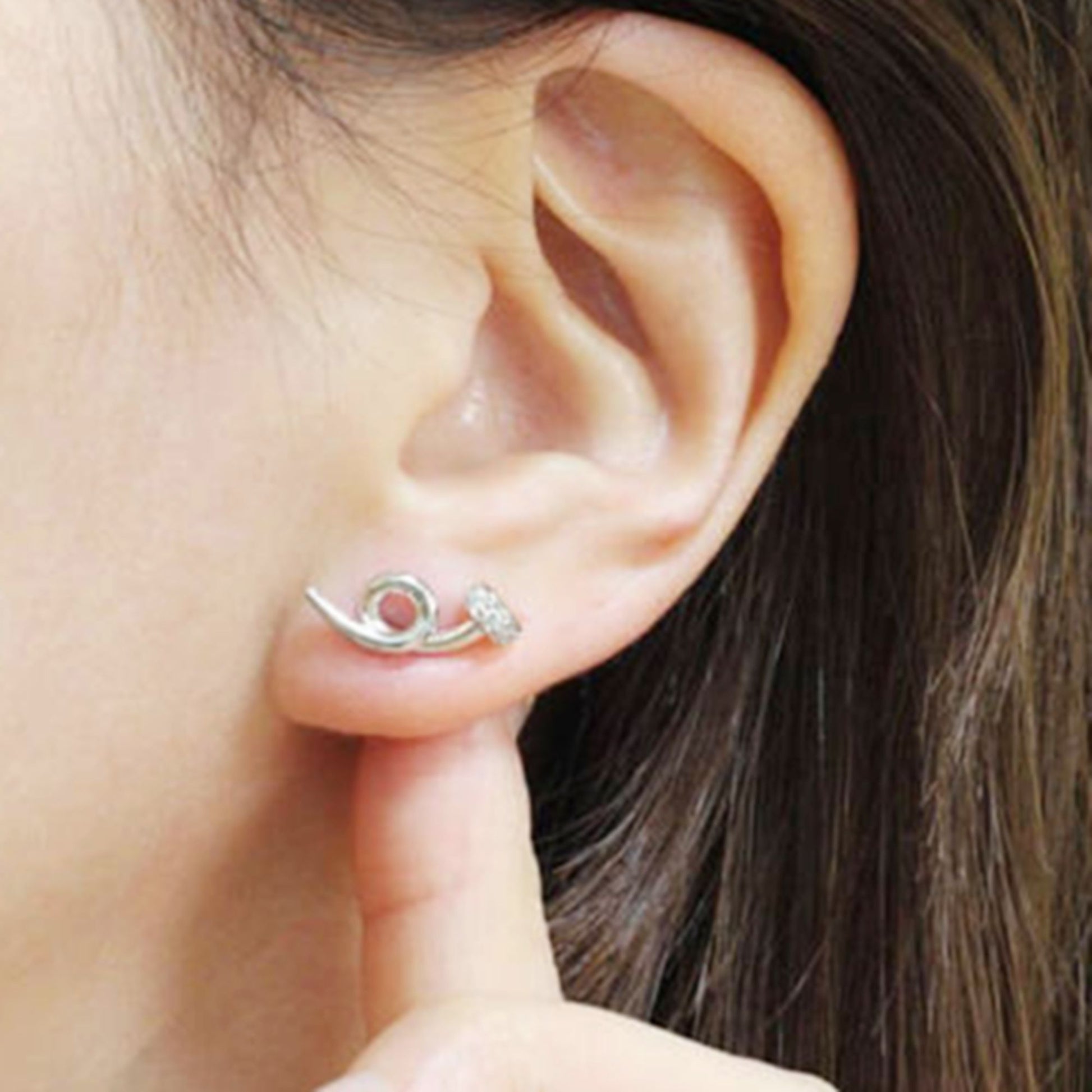 Sterling Silver Twisted Nail Spiral Pin CZ Stud Earrings - Minimalist Dainty Ear Piercing Jewelry - sugarkittenlondon