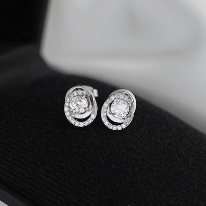 Stunning Rhodium-Plated Sterling Silver Halo Stud Earrings with 5mm CZ Ovals